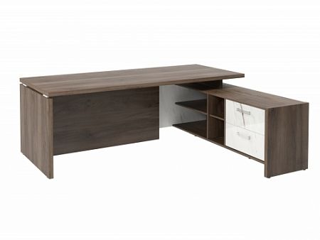 Стол с опорной тумбой FI-121R.GG Орех Пацифик Табак/Мрамор Леванто белый